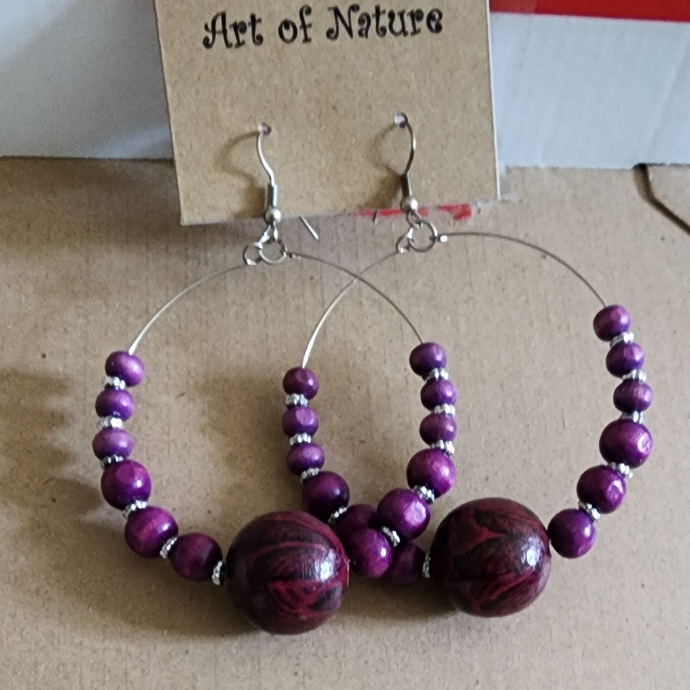 Bohemian Lightweight purple Wood Dangle Drop Earrings